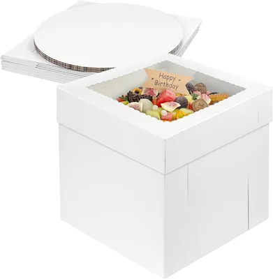 Immagine prodotto di Scatola per torte - Set di 4 pezzi - 30 x 30 x 30 cm - Carta - Bianco