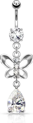 Produktbild von Bauchnabelpiercing mit Anhänger Schmetterling 14 kt vergoldet Gold Nabelpiercing Butterfly silber