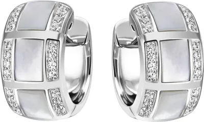 Produktbild von Ohrringe Creolen 16,8x9,1mm aus 925 Silber mit Perlmutt-Einlagen & 48 Zirkonia