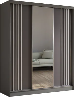 Produktbild von Masseno Schiebetürenschrank NELVIA 180 cm Kleiderschrank Schlafzimmer Schrank 3-türig mit Spiegel und Lamellen Grau