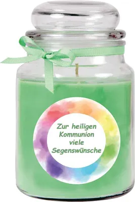 Obrázek produktu pro Vonná svíčka ve skleničce na cukroví pro svaté přijímání, vůně: kokos (zelená), 500 g - hoří až 110 hodin
