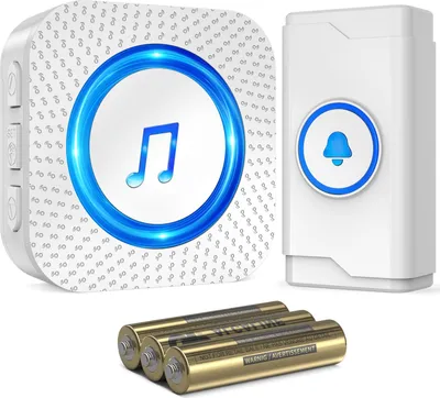 Immagine prodotto di SURFOU Campanello senza fili, campanello senza fili a batteria, portata 400m porta d'ingresso impermeabile all'aperto con ricevitore Campanello trasmettitore senza fili con LED lampeggiante, 5 livelli Volume 55 melodie, Bianco