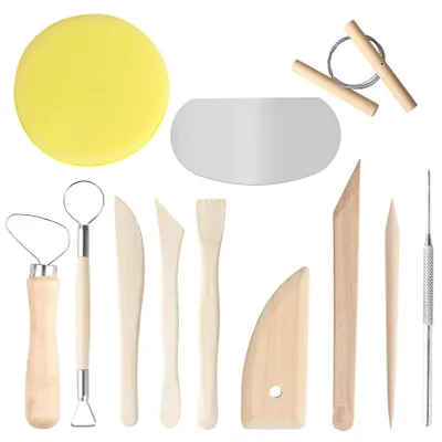 12-teiliges Töpfer- und Modellierwerkzeug-Set aus Holz und Metall