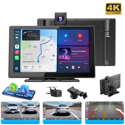 Zdjęcie produktu dla Radio samochodowe z wyświetlaczem 9 cali, obsługujące Apple CarPlay i Android Auto, z wbudowaną kamerą samochodową 4K, kamerą cofania, ekranem dotykowym, przeznaczone do uniwersalnych pojazdów, z funkcją parkowania, wykrywaniem ruchu