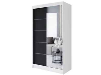 Produktbild von Easy4You P3 120 cm Weiß/Schwarz Schiebetüren Kleiderschrank 120x200x58 cm mit Spiegel - Schlafzimmermöbel, Aufbewahrung - Mehrzweckschrank