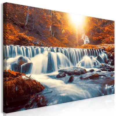 Produktbild von Wandbild Mega XXXL Wasserfall 250x125 cm Einteiliger XXL-Format Kunstdruck zur Selbstmontage Leinwandbilder moderne Bilder DIY Wanddekoration Wohnung Deko Bäume Wald See c-B-0532-ak-g