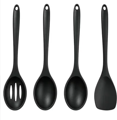 Produktbild von PromoHome® Set von 4 Silikon-Küchenlöffeln, schwarz, hitzebeständig, spülmaschinenfest