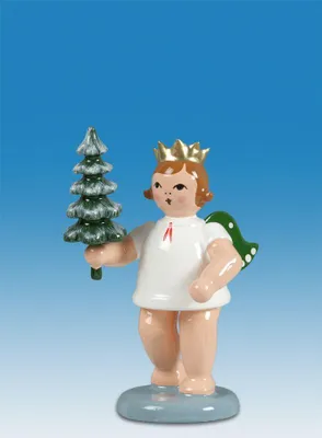 Produktbild von Holzfigur Engel mit Bäumchen und Krone Höhe 6cm NEU