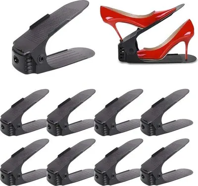 Produktbild von Famanu Schuhregal Set von 10 Schuhstaplern - 3-fach höhenverstellbar, platzsparend, rutschfest, Kunststoff, schwarz