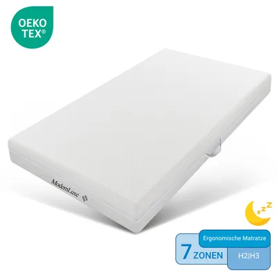 Obrázok produktu pre Matrac s pamäťovou penou Merax, 90x190 cm, 20 cm, 7-zónová konštrukcia, tvrdosť H2 a H3, obojstranná, snímateľný a prateľný poťah, rúčky, biela farba