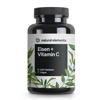 Produktbild von natural elements Eisen + 40mg Vitamin C Acerola – 240 Tabletten – Chelat-Komplex Eisenbisglycinat