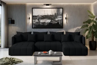 Image de AX LIVING Canapé panoramique convertible Veliro canapé en u noir 353cm