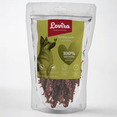 Produktbild von LOVIRA Hundesnacks – getrocknetes Wild, Ergänzung einer gesunden Ernährung, natürliche weiche Leckerlis für Hunde, 80 g