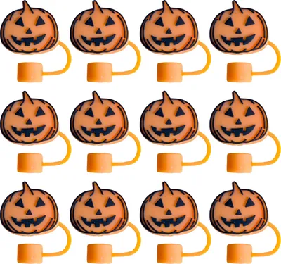 Produktbild von 12 Stück Halloween-Strohhalm-Topper aus Silikon, wiederverwendbare Strohhalm-Abdeckkappe, spritzwassergeschützter Deckel für 10-mm-Strohhalme, umweltfreundliche Trinkspitzenabdeckungen