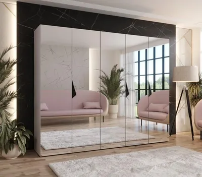 Produktbild von Breiter Kleiderschrank 250 cm AMARIS 3 mit Spiegel - Kaschmir / schwarze Griffe