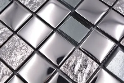 Produktbild von Handmuster Mosaikfliese Glasmosaik Kombi EP silber metall Küche Fliesenspiegel MOS88-XCB5_m