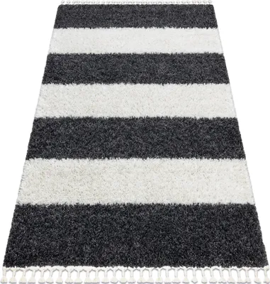 Zdjęcie produktu dla Dywan UNION 4079 Pasy / krem Frędzle berberyjski marokański shaggy szary 140x190 cm