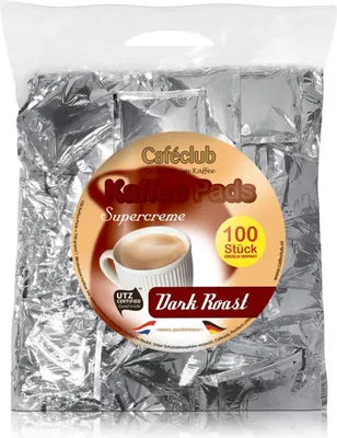 Produktbild von Cafeclub Kaffeepads Dark Supercreme 100 Stück starke Röstung einzeln verpackt
