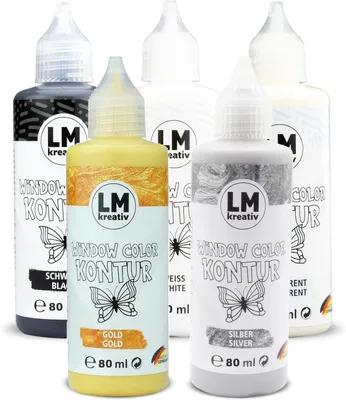 Produktbild von LM Window Color Set  Basic-Konturen 5 x 80 ml - Abziehbare Kontur Fenster-Farbe für Fensterbilder a. Glas,Spiegelfliesen & andere glatte Oberflächen.