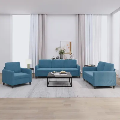 Produktbild von vidaXL 3-tlg. Sofagarnitur Blau Samt