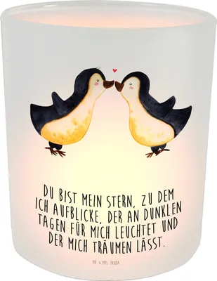 Produktbild von Mr. & Mrs. Panda Kerzenhalter Glas Pinguin Liebe - Transparent - Geschenk, Teelichthalter, Windlicht, Kerzenglas, Deko, Vertraut, Geschenkidee, dekolicht, Pinguine