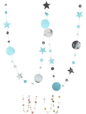 Productafbeelding van Sterren en Maan Slinger - Sterrenslinger Slagroom - Feestdecoratie Ophangen - XXL Lengte - 4 m - Blauw Zilver