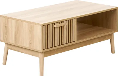 Zdjęcie produktu dla BELIANI Stolik kawowy jasnobrązowy MDF drewniane nóżki z szufladą półką styl skandynawski salon