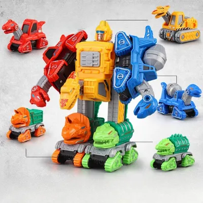 Zdjęcie produktu dla Dzieci Alloy Pull- back Samochód Cute Dinozaur Inżynieria Pojazd 5- in-1 Robot Zabawki dla chłopców prezenty urodzinowe Jak pokazano