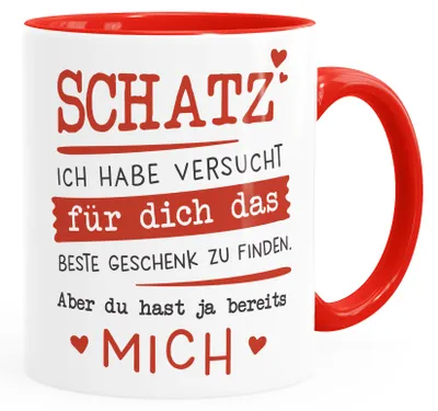 Produktbild von Kaffee-Tasse Schatz ich habe versucht für dich das beste Geschenk zu finden Geschenkidee Weihnachten Geburtstag Valentinstag Moonworks® inner-rot Keramik-Tasse