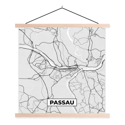Produktbild von MuchoWow® Textilposter Passau - Karte - Stadtplan - Deutschland 40x40 cm mit holzfarbenen Rahmen - Posterleiste