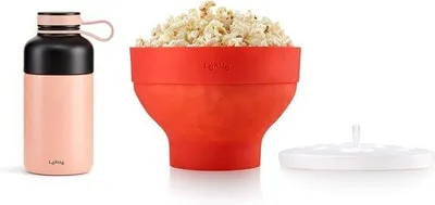 Productafbeelding van Siliconen popcornmand met thermosdeksel, 300 ml, roestvrij staal