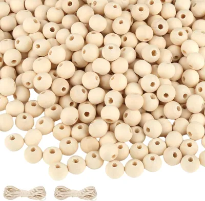 Image de Perles en bois de 10 mm, 500 pièces, avec trou, pour projets de bricolage et de création