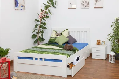 Produktbild von Weißes Buche Schubladenbett 140 x 200 cm Weiß