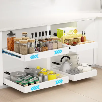 Ausziehbare Schublade 2er-Set, 32–52 cm, weiß, Schrankorganizer