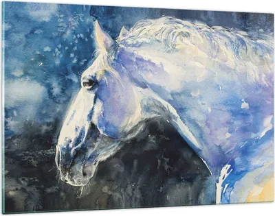 Produktbild von Bilder auf glas - Einteilig - Pferd Aquarell Porträt - 120x80cm - Glasbilder - Wandbilder - Bilder - zum Aufhängen bereit - Wanddekoration aus Glas - Glas Bilder - Wandbild auf Glas - GAA120x80-4272