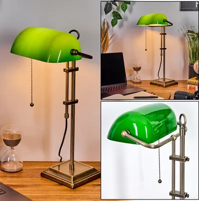 Produktbild von Genzano Tischlampe aus Metall/Glas in Altmessing/Grün/Weiß