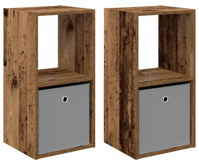 Productafbeelding van Nachtkastje 2 st Oudhout 35 x 32 x 68,5 cm Bewerkt hout