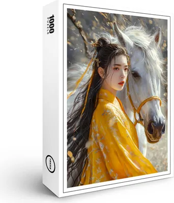 Produktbild von raxxa Premium-Puzzle "Girl with Horse Chinese Zodiac Art", 1000 Teile