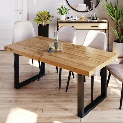 Produktbild von Furneo | Esstisch - Ausziehbarer Tisch - 140x80 cm - Klapptisch Esstisch - ausziehbar auf 240 cm - Eiche Wotan - mit schwarzen Beinen - Loft Tisch