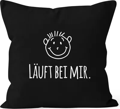 Produktbild von Kissenbezug Spruch Läuft bei mir Dekokissen Baumwolle 40x40 Moonworks® schwarz unisize
