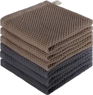 Obrázek produktu pro Utěrky, kuchyňské utěrky, látkové utěrky, vaflové utěrky a utěrky ze superabsorpční bavlny, 32 x 32 cm (3 x hnědá + 3 x šedá)