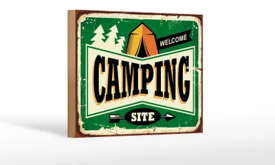 Produktbild von Holzschild Retro 18x12cm Camping welcome