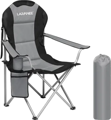 Produktbild von Faltbarer Campingstuhl mit Flaschenhalter und Tragetasche – Grau/Schwarz – für Camping im Freien und im Garten