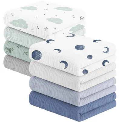 Imagen del producto de Toallas de algodón 100%, 60 x 60 cm, paquete de 8 unidades, altamente absorbentes para bebés