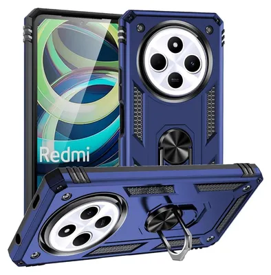 Produktbild von Conie Outdoor Schutzhülle für Xiaomi Redmi 14C / Poco C75 Tasche Silikon Hard Case Cover Hülle mit Halter Ständer in Blau