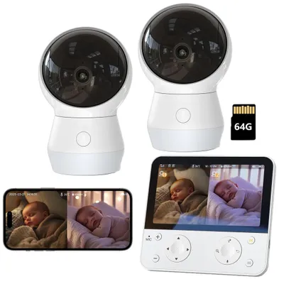 Produktbild von Babyphone mit 2 Kameras 5,5" Babyphone mit APP Nachtlicht KI/Weinen/Bewegungs/Geräuscherkennung Automatische Verfolgung 2,4G&5G-WLAN Bluetooth mit 64G