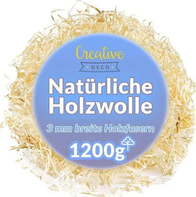Produktbild von Creative Deco Holzwolle | 1200 g Holzspäne | Füllmaterial Geschenkkörbe | Organisches Füllmaterial | Organischer Füllstoff | Dekorationsmaterial