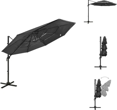 Produktbild von vidaXL Sonnenschirm mit Aluminium-Mast 4-lagig Anthrazit 3x3 m - Sonnenschirme & Sonnenschutze