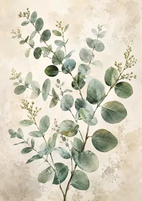 Produktbild von Botanisches Poster DIN A2 – Eukalyptus Wandbild in Grün & Creme, matt