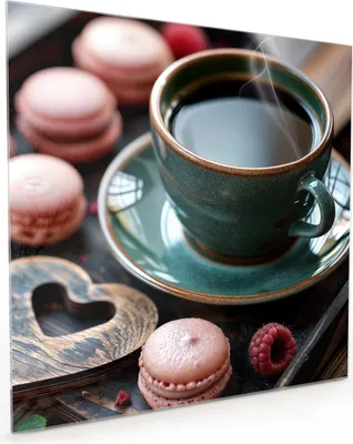 Produktbild von Küchenrückwand Spritzschutz Glas mit Motiv Kaffeepause Macarons 40 x 40 cm